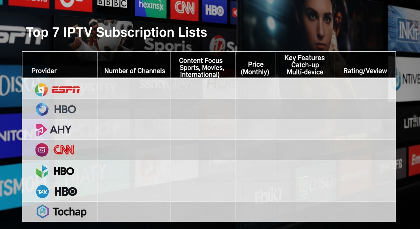 Top 7 IPTV Subscription Lists Compared logos with background tv have channels
